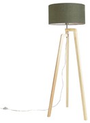 Lampa stojąca na trójnogu drewniana z kloszem 50 cm zielonym - Puros
