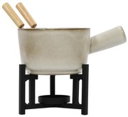 Zestaw do fondue serowego, rondelek z porcelany, 2 widelce