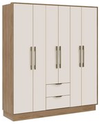 Szafa 6-drzwiowa z 2 szufladami - szer. 162 cm - Beżowy i naturalny - FEOVA