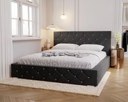 Emporius Solar łóżko tapicerowane 160x200 cm - eleganckie łóżko w stylu glamour - kryształki, pojemnik i stelaż, tkanina aksamitna, czarny (Magic Velvet 2219)