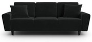 Czarna aksamitna rozkładana sofa ze schowkiem 235 cm Kyoto – Cosmopolitan Design