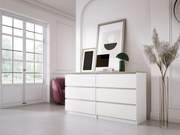 Komoda z 6 szufladami: blat biały matowy / dąb sonoma, 138 x 39 x 79 cm