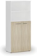 Szafa biurowa kombinowana PRIMO WHITE, drzwi na 3 poziomach, 800 x 420 x 1781 mm, biały/dąb naturalny