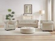 Kanapa 3-osobowa, 2-osobowa i fotel z beżowego weluru - CHESTERFIELD