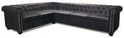 Czarny 6-osobowy narożnik w stylu chesterfield R4-R22
