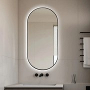 Lustro owalne podświetlane symetryczne czarna rama 40 x 100 cm PLATAN LED