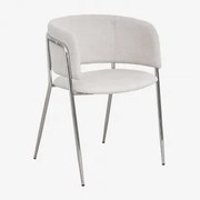 Krzesło Do Jadalni Tapicerowane Nalon Chrome & Tkaniny Distressed White & Tela - Sklum