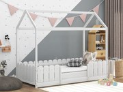 Łóżko dziecięce kabinowe - 90 x 200 cm - lite drewno - barierka i stelaż listwowy - białe