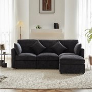 Narożnik L-kształtny 4-osobowy - 216 x 161 x 81 cm - z podnóżkiem - tkanina szenilowa - szary