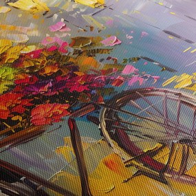 Obraz - Koło z kwiatami (z zegarem) (90x30 cm)