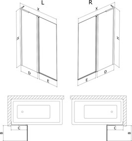 Mexen Mist L parawan nawannowy 2-skrzydłowy prawy 120 x 150 cm, czarna ramka, czarny - 8A9L-120-011-70-70-P