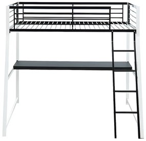 Łóżko antresola MALICIA - miejsce do spania 90 × 190 - Wbudowane biurko - kolor czarny i biały + materac 90 × 190