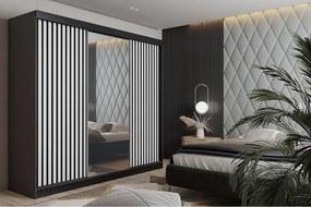 Szafa przesuwna z lustrem lamele MALANI 200 - czarny + biały