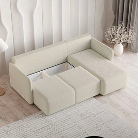 Masseno Narożnik SUVINO z funkcją spania i pojemnikiem na pościel Narozniki L, Rozkładana sofa - Kremowy, QUELLE 02