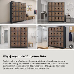 Szafa skrytkowa socjalna 20-skrytkowa na nóżkach antracytowa/orzech, 1360x1720x450 mm: ROBERT Eco Design