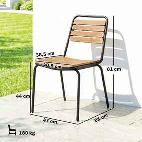 Outsunny Zestaw 2 krzeseł ogrodowych wodoodporne krzesła ze stali i drewna sztaplowalne z oparciem udźwig do 160kg drewno naturalne | Aosom PL