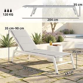 Outsunny Leżak oddychający — leżanka ogrodowa z 6-stopniowo regulowanym oparciem, rama aluminiowa, jasnoszary | Aosom PL