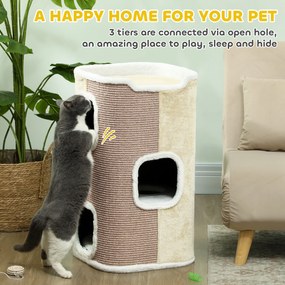 PawHut Beżowa Beczka Do Drapania Dla Kota, 3 Poziomy, Robusta, Miękki Plusz, Kryjówka, Beżowy