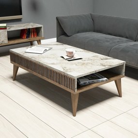 Stolik konferencyjny Mila White Marble and Walnut