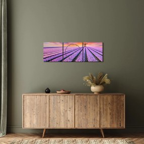 Obraz - farma kwiatów (z zegarem) (90x30 cm)