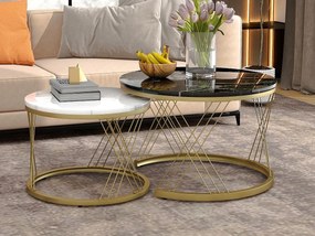 Zestaw 2 stolików nocnych - okleina w marmurowy wzór - metalowa konstrukcja - czarny