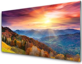 Szkło do Kuchni na Ścianę Promienie Słońca w Górach