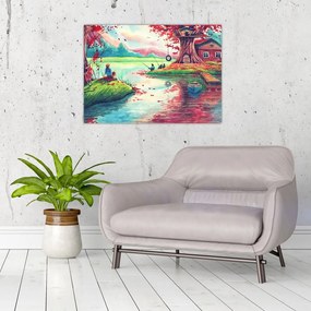 Obraz - Akwarela, Bay in a mountain village (70x50 cm)