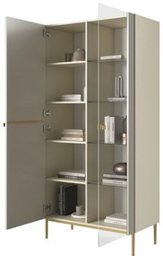 Witryna Nicole 100 cm z ryflowanym frontem - kaszmir / złote nóżki