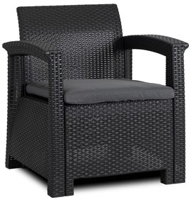 Zestaw Mebli Ogrodowych BRANDON Ciemnoszary Sofa Fotele Stolik Tarasowy Technorattan Nowoczesny