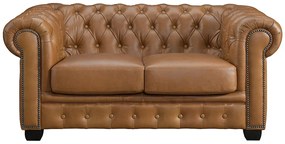 Kanapa 2-osobowa chesterfield BRENTON 100% skóry bawolej - Kolor: karmolowy vintage
