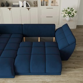 Masseno Narożnik ORENTI z funkcją spania i pojemnikiem na pościel Narozniki L, Rozkładana sofa - Niebieski, MATT VELVET 79