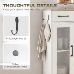 HOMCOM Kredens kuchenny z szufladą, 2 szafkami, otwartą półką, prążkowanymi drzwiami z akrylu 80 x 34 x 91 cm Biały + Dąb | Aosom PL