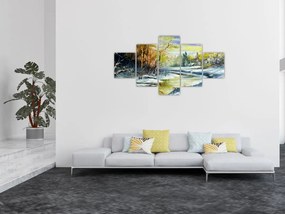 Obraz zimowej rzeki, obraz olejny (125x70 cm)