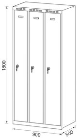 Alfa 3 Metalowa szafka ubraniowa S6, 3-drzwiowa, 1800 x 900 x 500 mm, zamek obrotowy, drzwi pomarańczowe