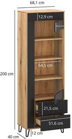 Wysoka witryna szklana na nóżkach dąb evok + czarny A6-R71