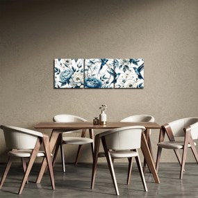 Obraz - Kolibry z kwiatami (z zegarem) (90x30 cm)