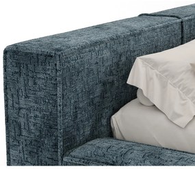 Szaroniebieskie tapicerowane łóżko dwuosobowe ze schowkiem ze stelażem 200x200 cm Voliera – Maison de Rêve