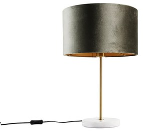 Lampa stołowa mosiężna z aksamitnym abażurem zielonym 35 cm - Kaso