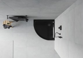 Mexen Flat brodzik półokrągły slim 80 x 80 cm, czarny, syfon czarny - 41708080B
