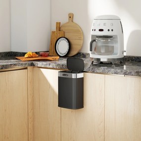 HOMCOM Kosz na śmieci, stal nierdzewna, kuchenny kosz z pokrywą pozostającą otwartą, wyjmowany wkład, 21,5x19,5x30 cm, czarny