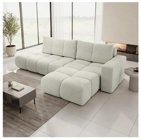 Rozkładany narożnik tapicerowany z pojemnikiem w kształcie L ALMADA prawostronny beżowy