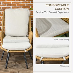 Outsunny Fotel ogrodowy i podnóżek z polirattanem, regulowane oparcie, jasny brąz/szary/czarny