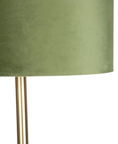 Lampa podłogowa mosiądz klosz welurowy zielony 40cm - Simplo Nowoczesny Oswietlenie wewnetrzne