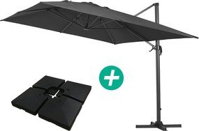 Parasol ogrodowy "Sun 4" - Prostokątny - 3 x 4 m - Czarny - Obciążniki w zestawie