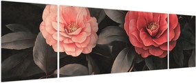 Obraz - Czerwone kwiaty na ciemnym tle (170x50 cm)