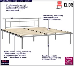 Szare metalowe łóżko małżeńskie 200x200 cm - Nikel