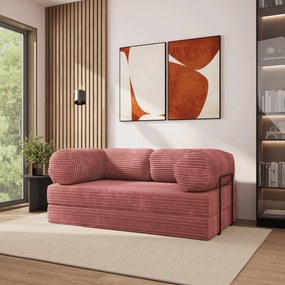 Masseno Sofa piankowa ALVIO z funkcją spania, Kanapa z pianki do salonu, Bezmontażowa, Tkanina sztruksowa – Pudrowy róż TILIA 62