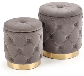 Zestaw puf POLLY VELVET szary HALMAR