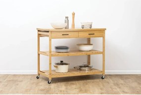 Wyspa kuchenna na kółkach, bambus, 108 x 60 x 90 cm