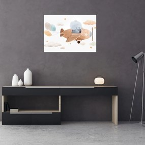 Obraz na szkle - Akwarela słoń w samolocie (70x50 cm)